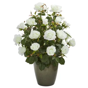 26" Garden Rose Artificial Plant in Green Planter