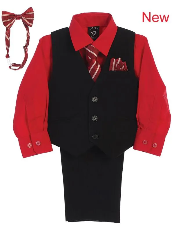 Boys Red Shirt Zipper Tie Bow Tie Vest Pant Set  Size 6M-12Y