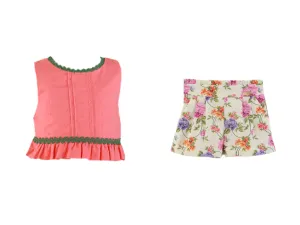 CLEARANCE SALE - Miranda SS24 - Girls Coral Floral Print Shorts & Top Set 614-2-3