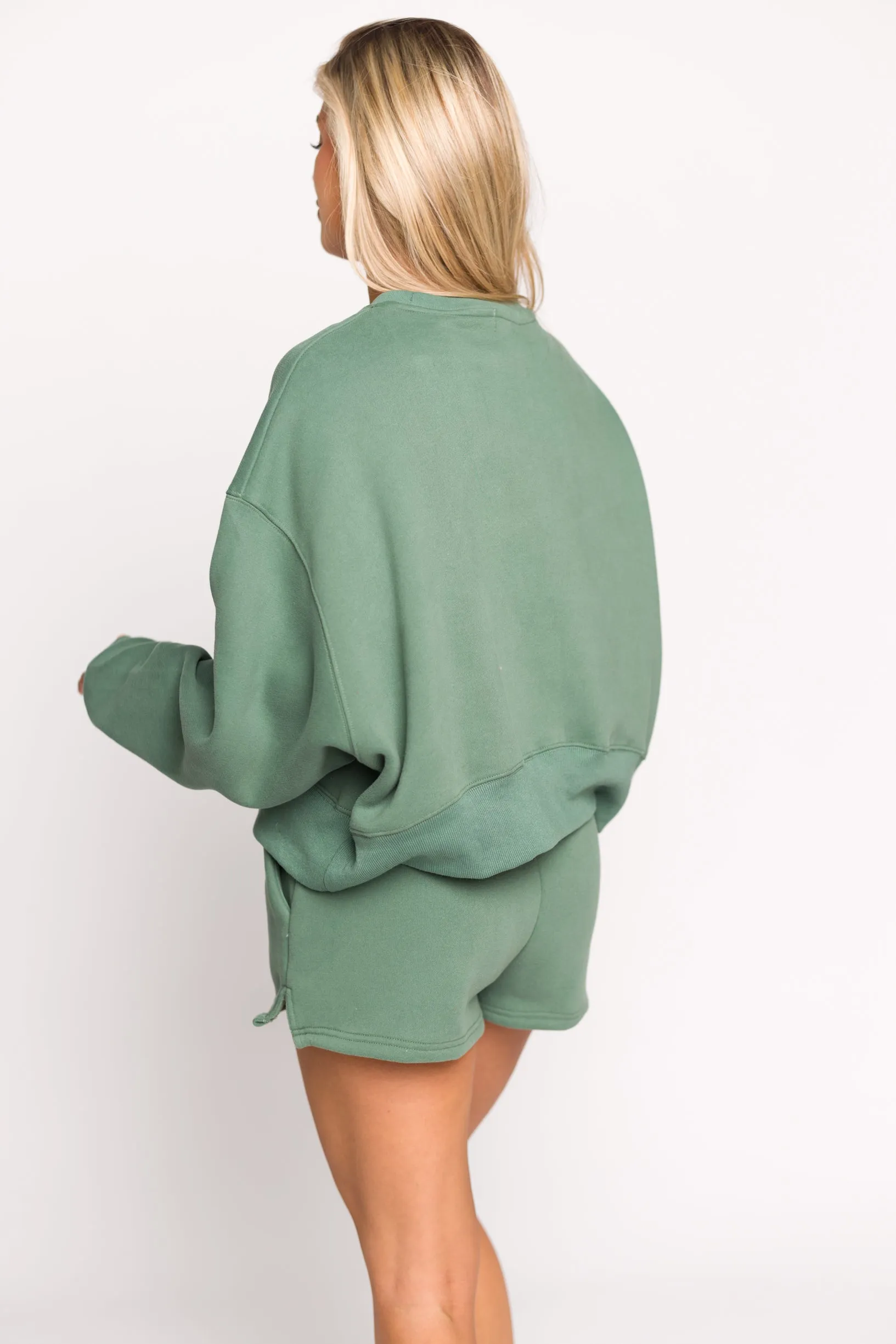 Comfy Cozy High Waisted Sweat Shorts in Pine