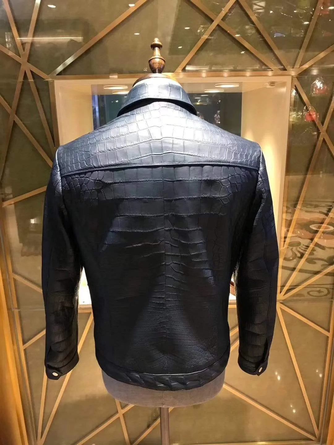 Crocodile Leather Jacket Men Black Jacket