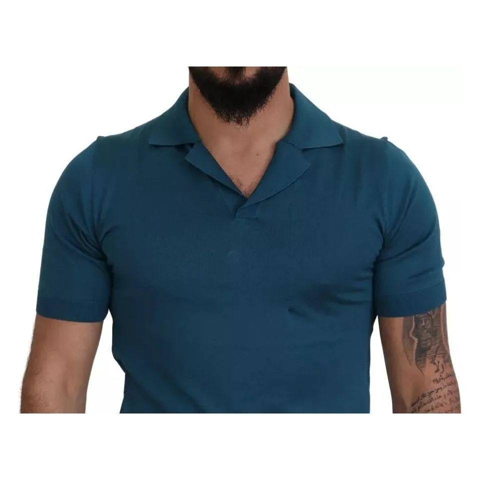 Dolce & Gabbana Blue Collared Short Sleeves Silk T-shirt