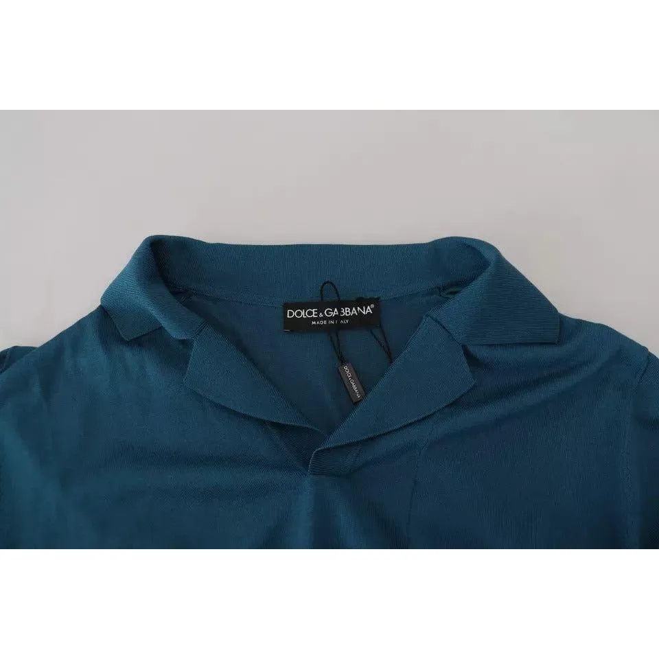 Dolce & Gabbana Blue Collared Short Sleeves Silk T-shirt