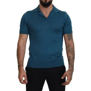 Dolce & Gabbana Blue Collared Short Sleeves Silk T-shirt