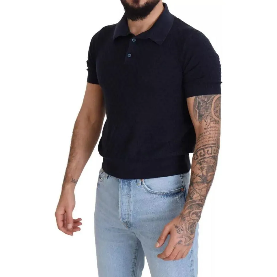 Dolce & Gabbana Dark Blue Collared Polo Casual Silk T-shirt