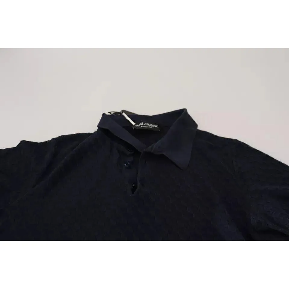 Dolce & Gabbana Dark Blue Collared Polo Casual Silk T-shirt