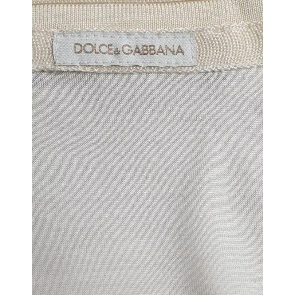 Dolce & Gabbana White Short Button Closure Silk Top T-shirt