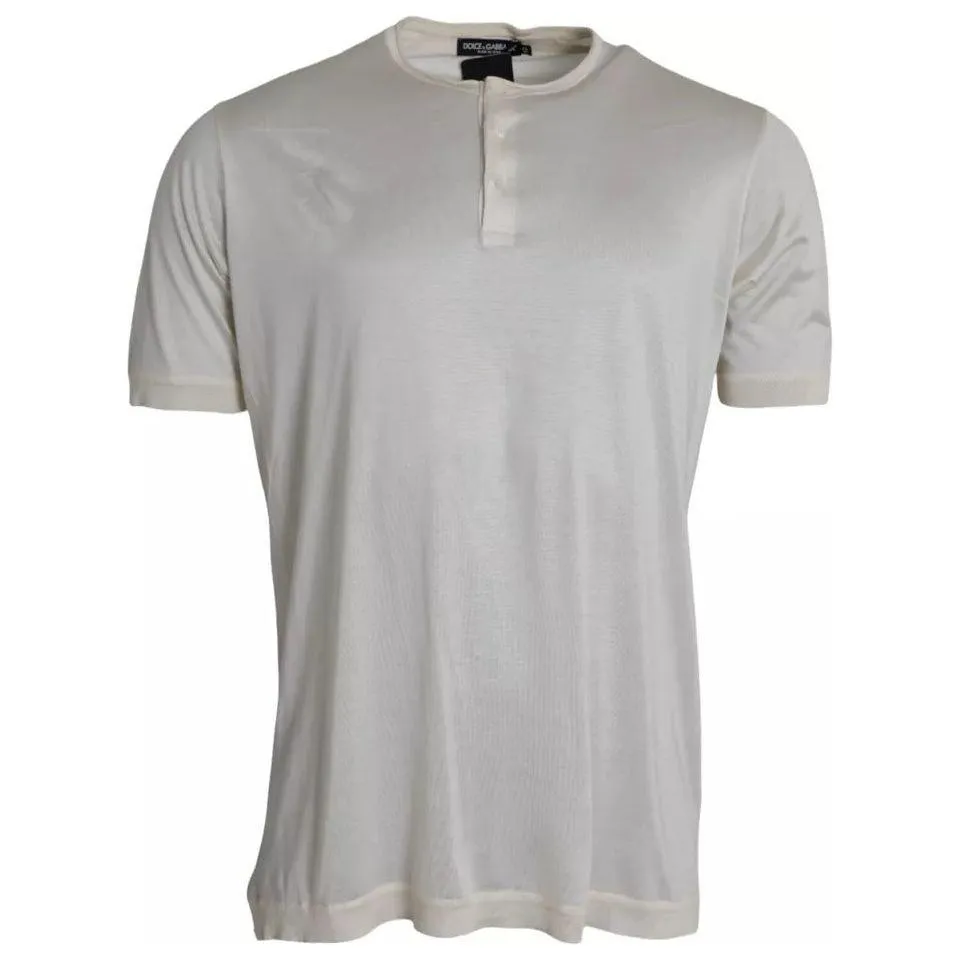 Dolce & Gabbana White Short Button Closure Silk Top T-shirt