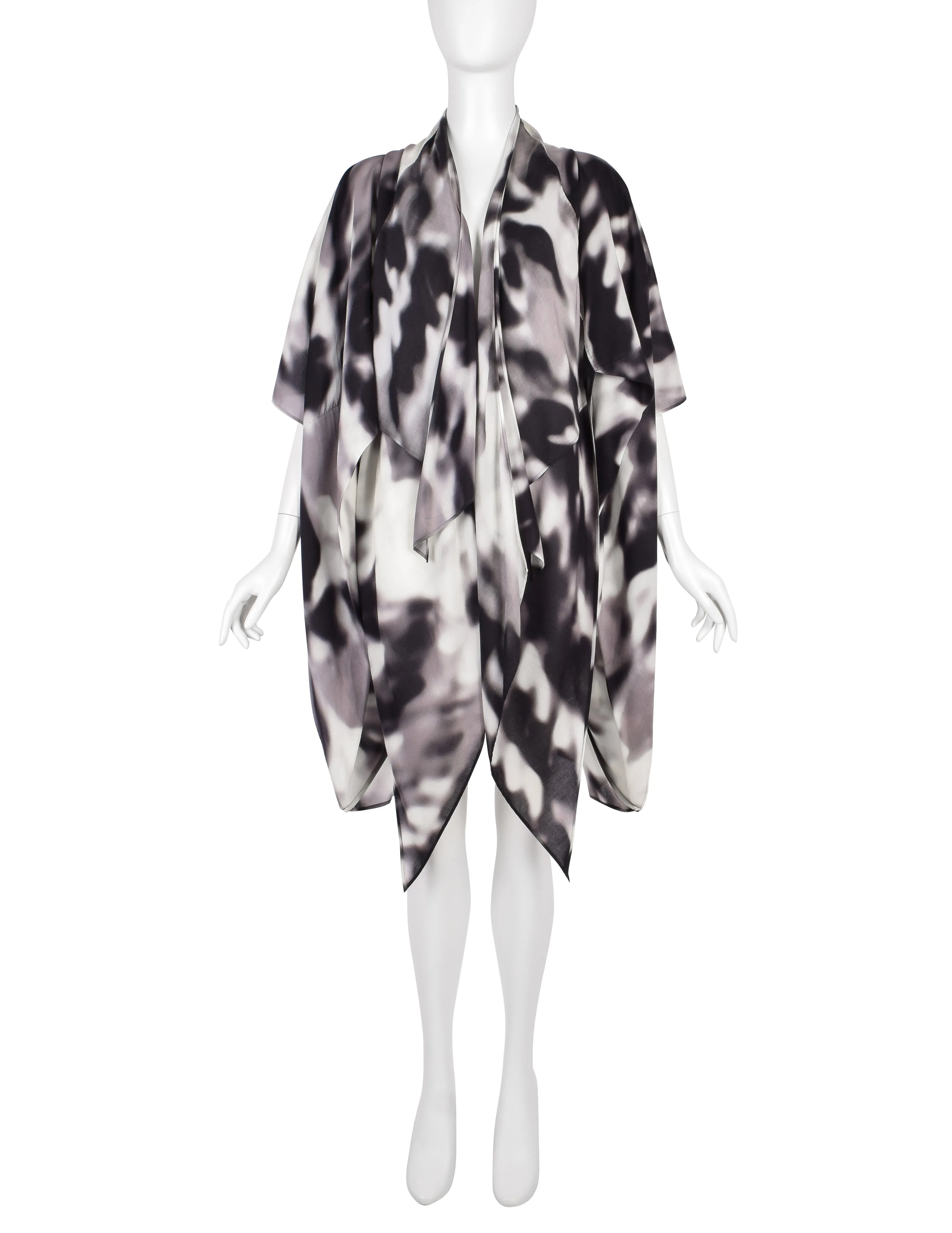 Issey Miyake Vintage Black Grey & White Blurred Abstract Print Duster