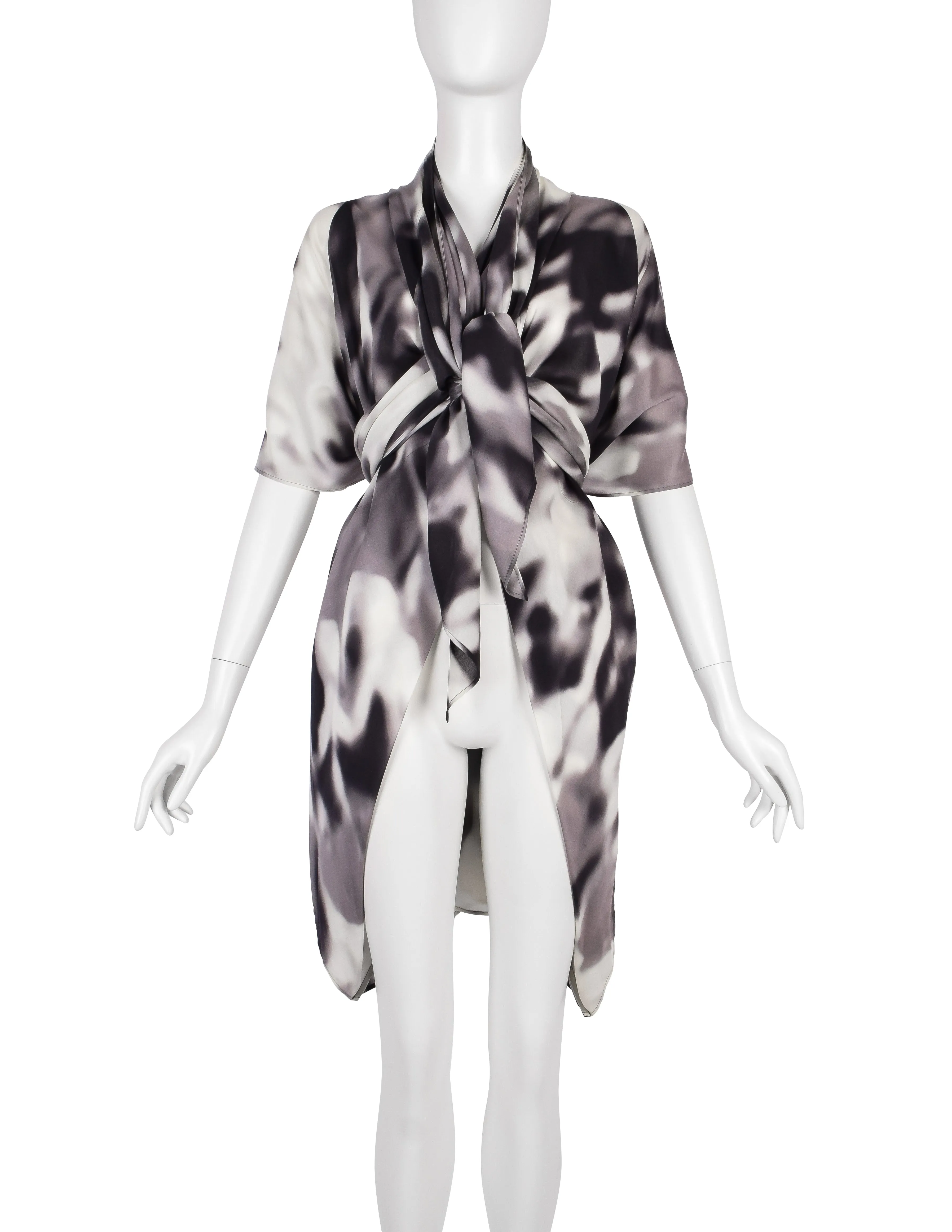 Issey Miyake Vintage Black Grey & White Blurred Abstract Print Duster