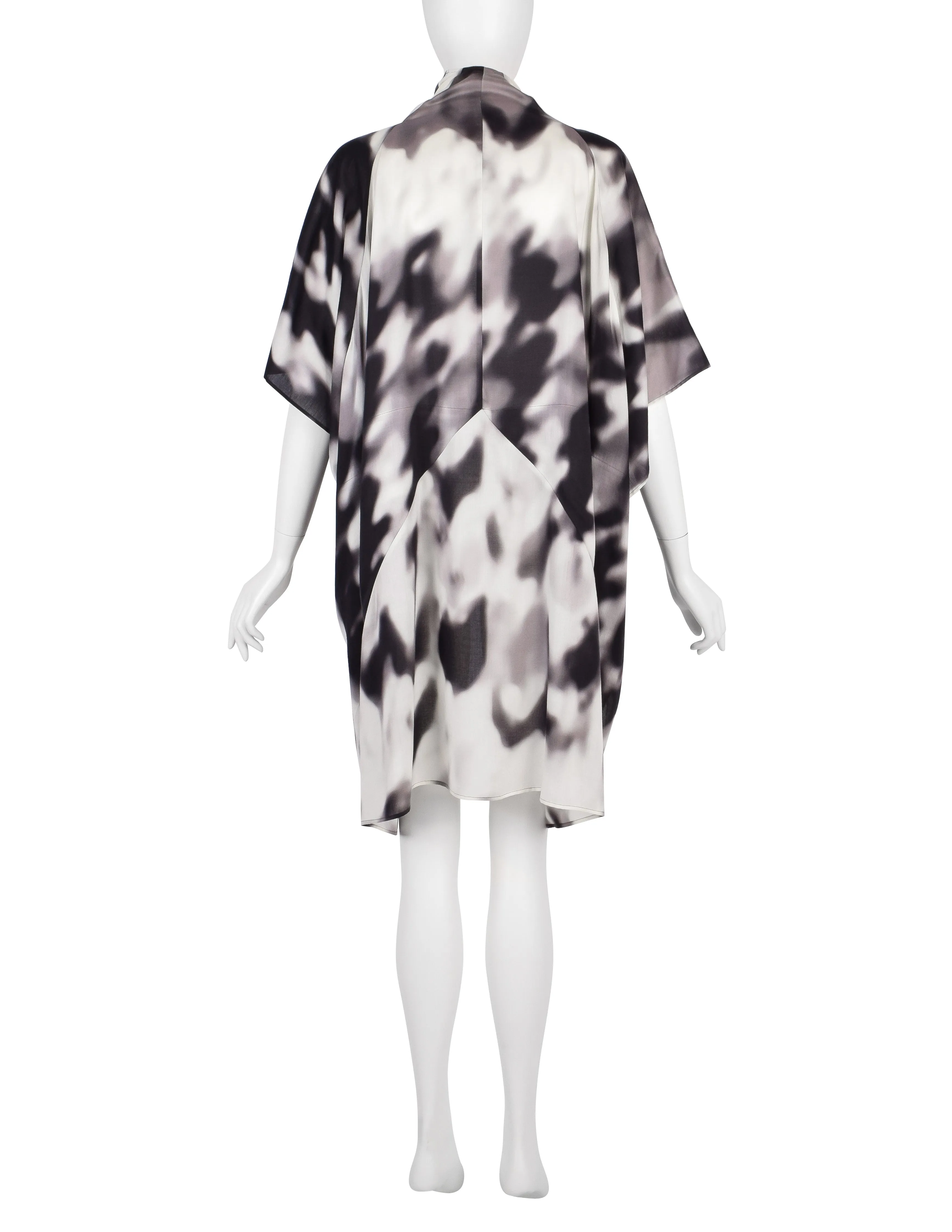 Issey Miyake Vintage Black Grey & White Blurred Abstract Print Duster