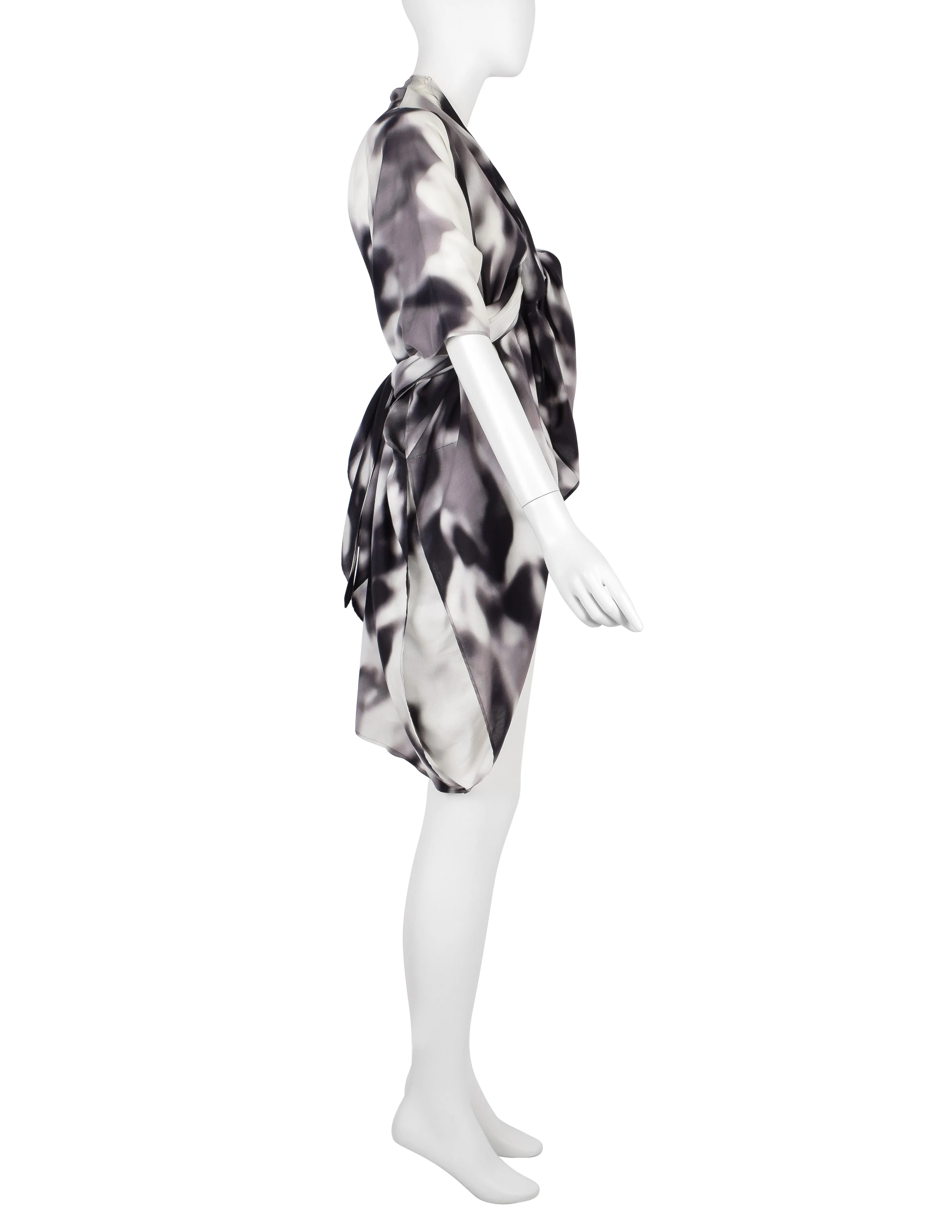 Issey Miyake Vintage Black Grey & White Blurred Abstract Print Duster