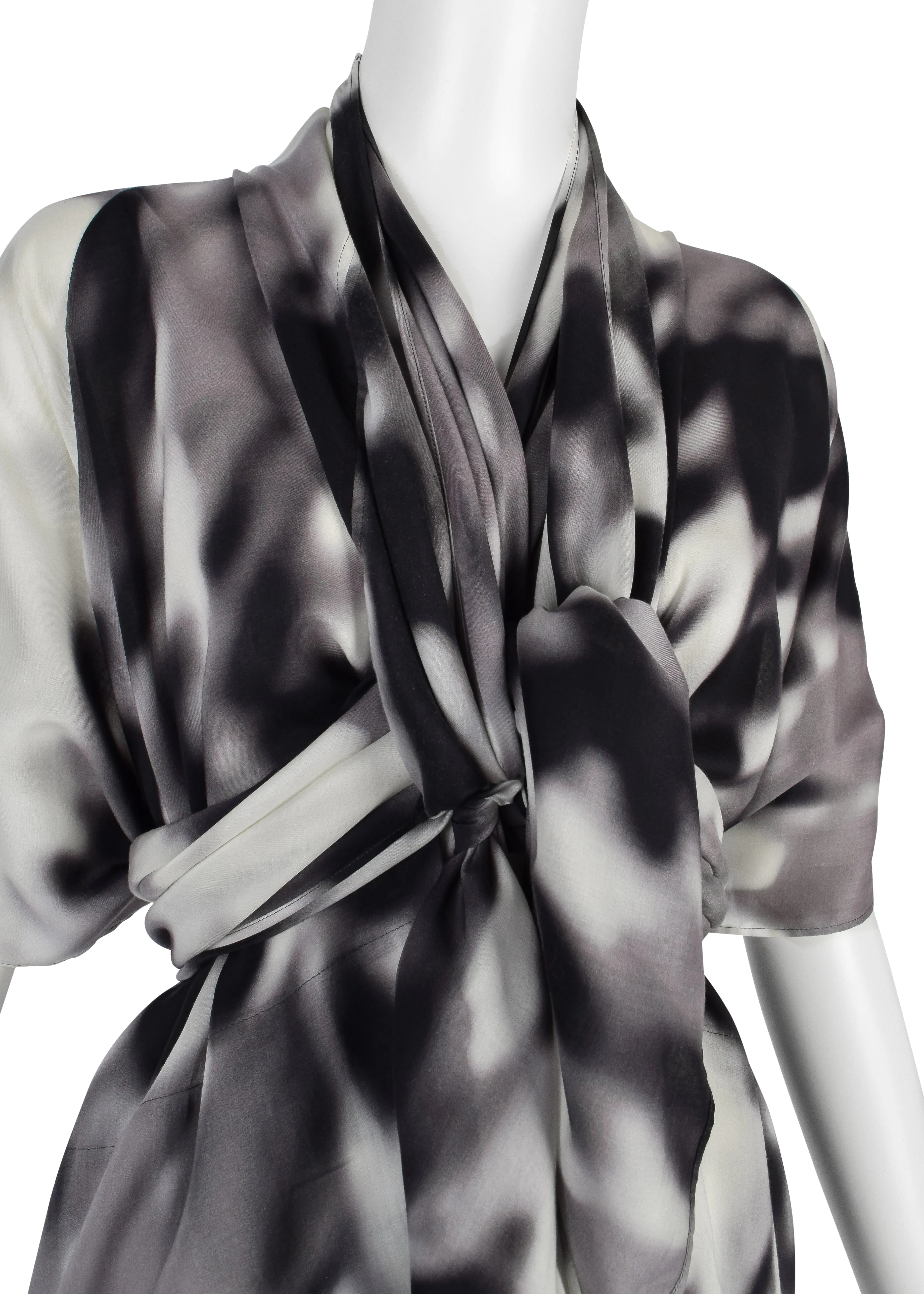 Issey Miyake Vintage Black Grey & White Blurred Abstract Print Duster