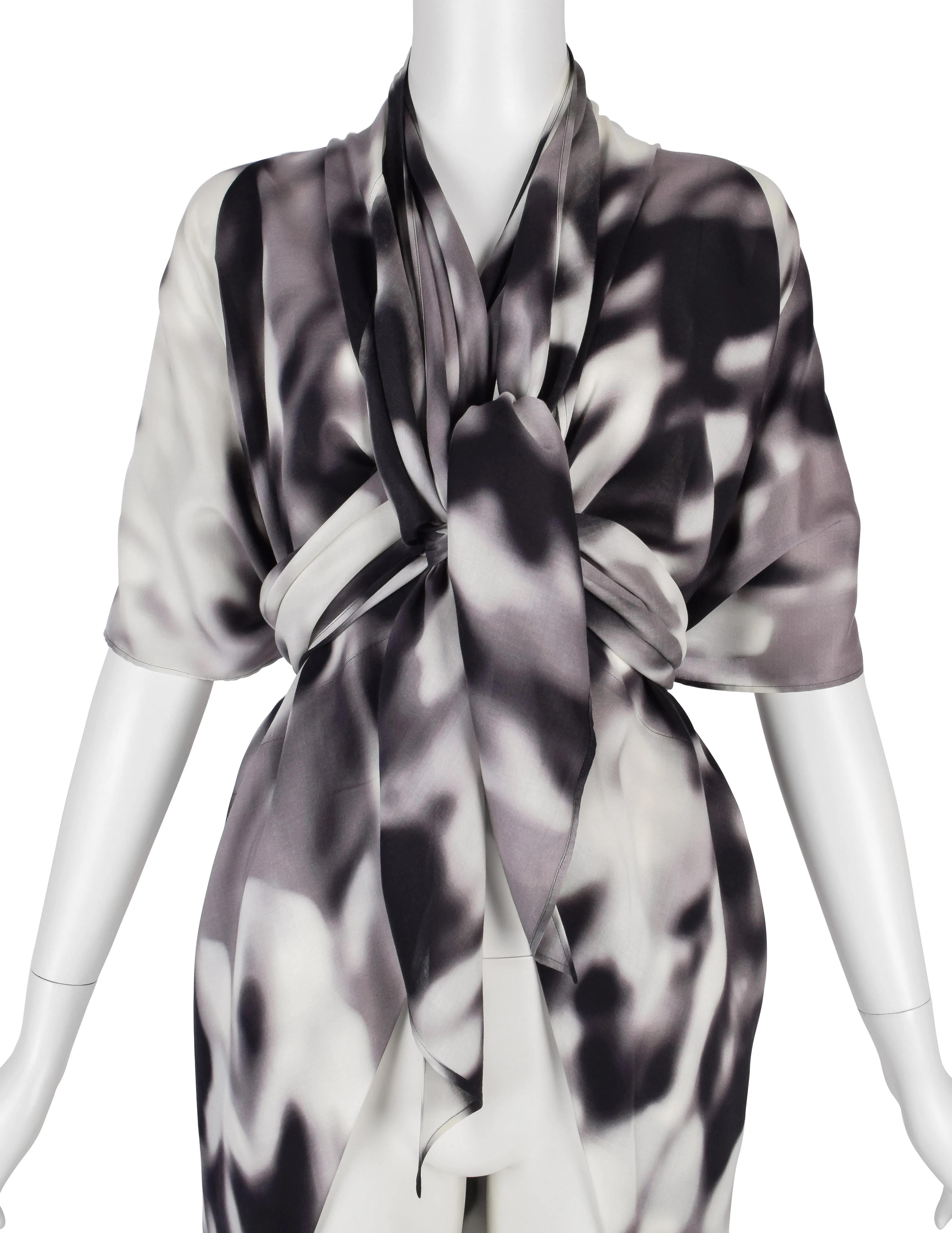 Issey Miyake Vintage Black Grey & White Blurred Abstract Print Duster