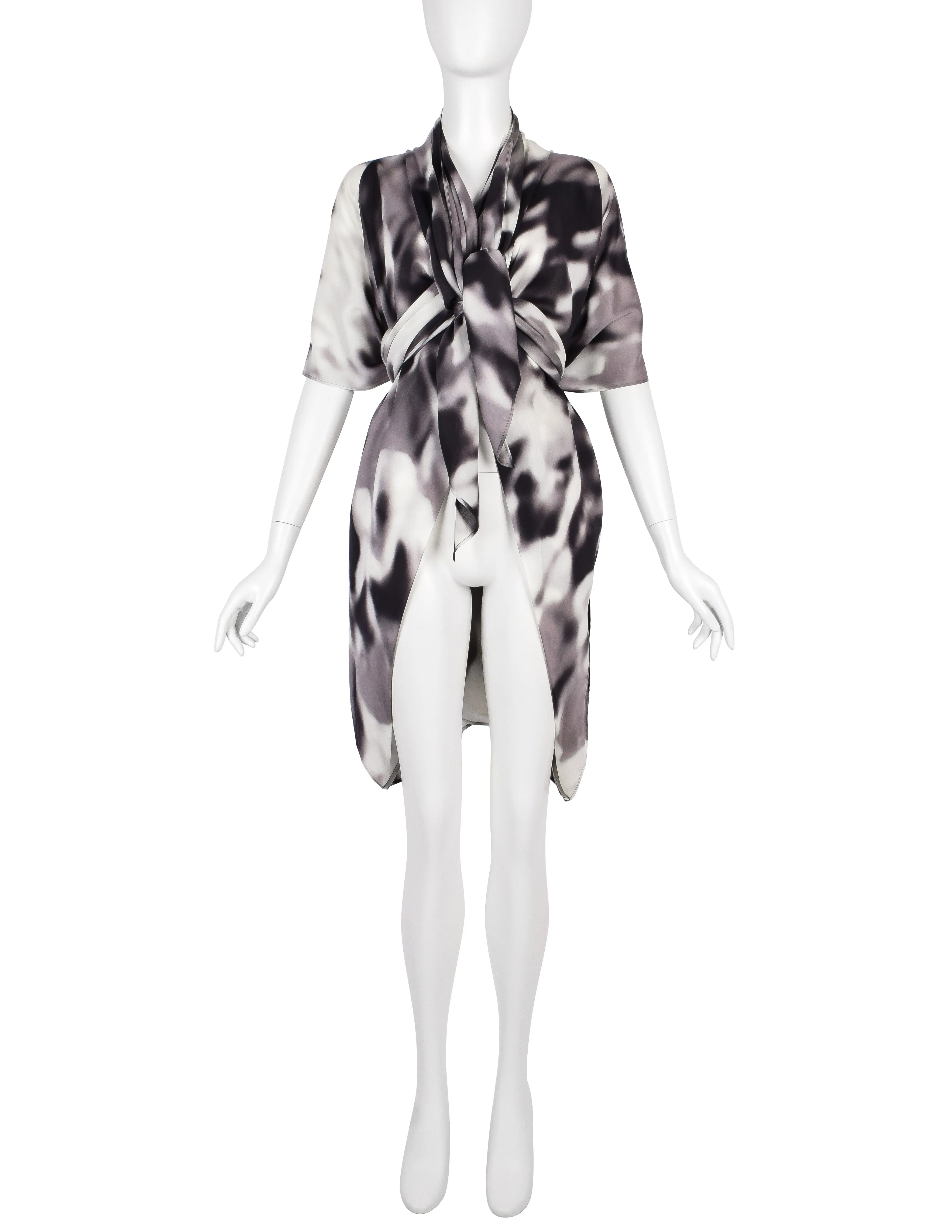 Issey Miyake Vintage Black Grey & White Blurred Abstract Print Duster