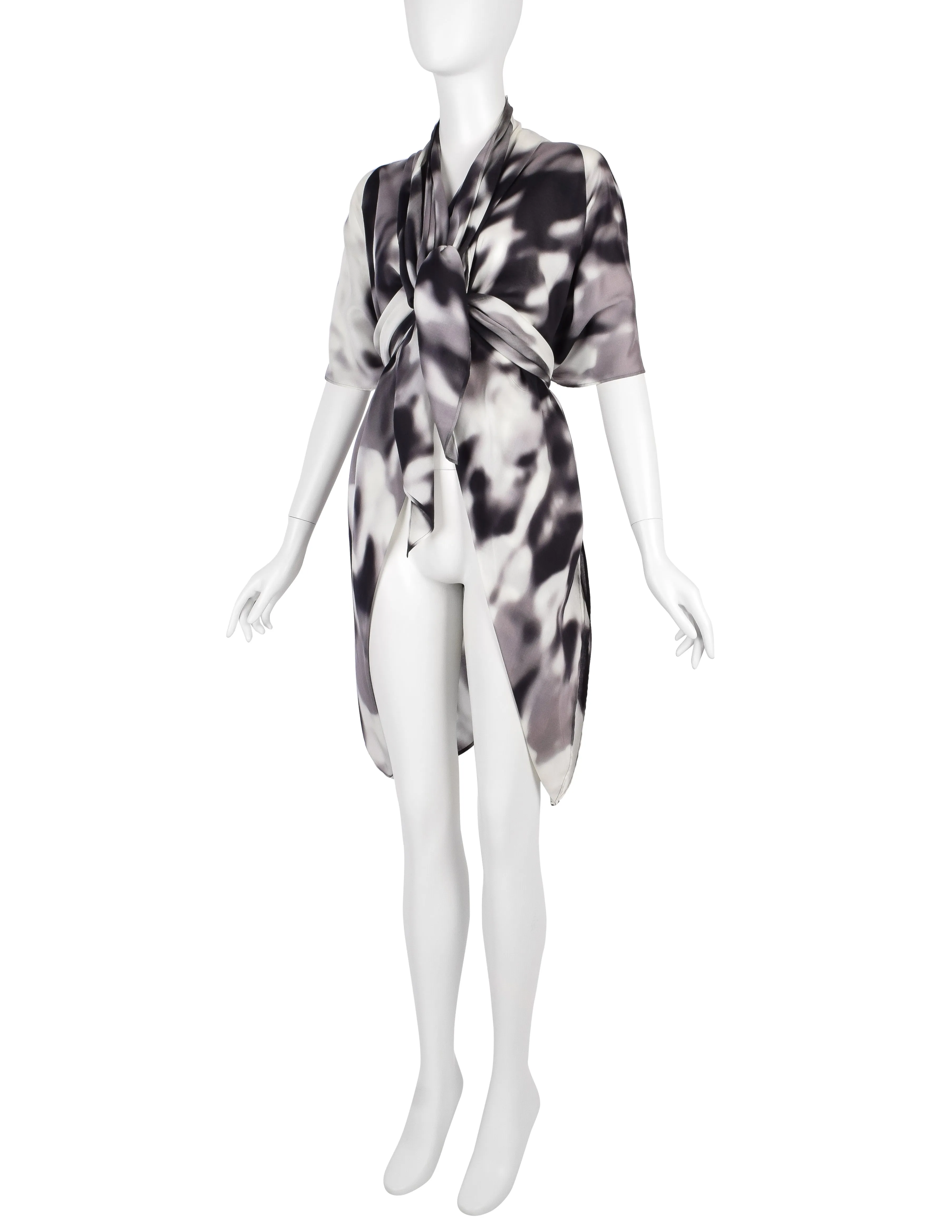 Issey Miyake Vintage Black Grey & White Blurred Abstract Print Duster