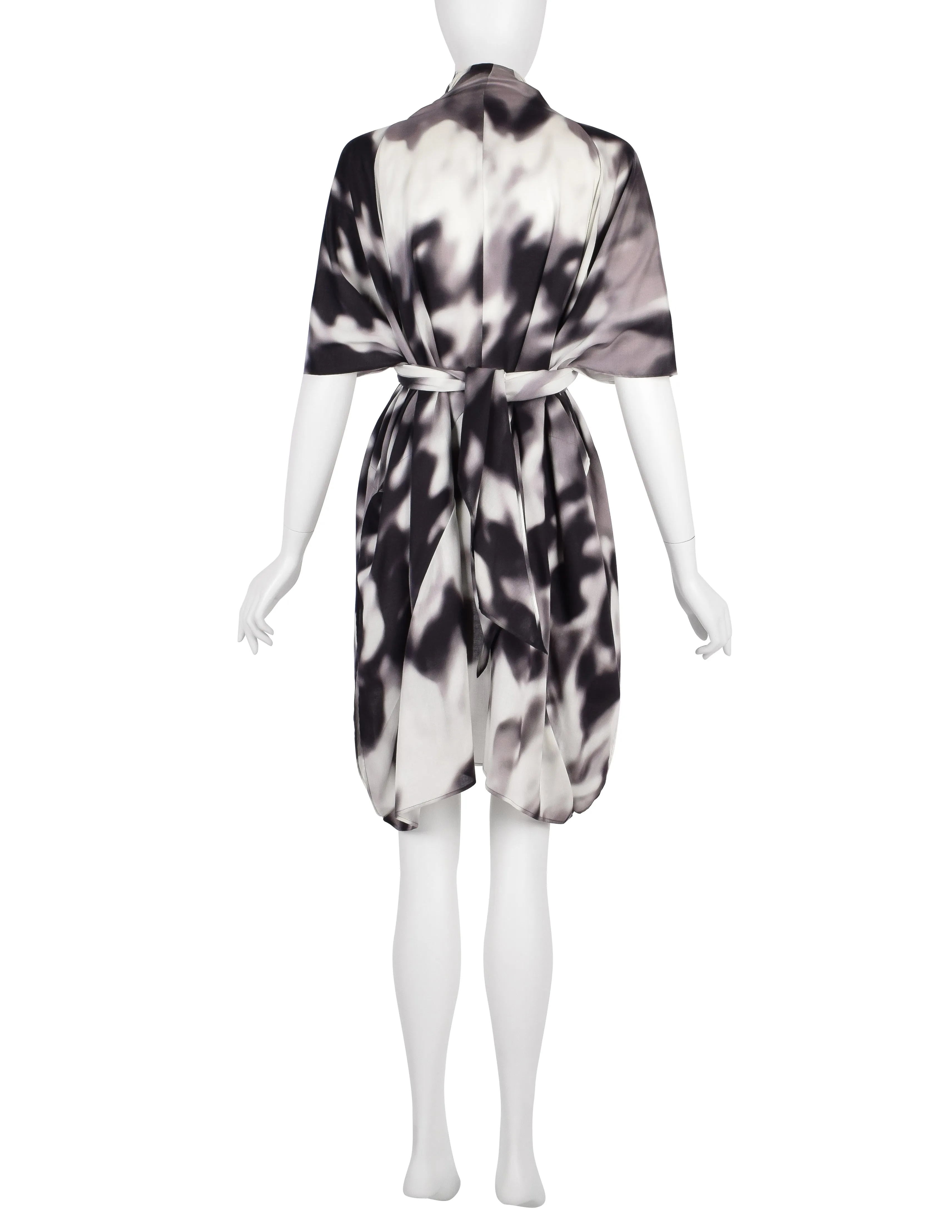 Issey Miyake Vintage Black Grey & White Blurred Abstract Print Duster