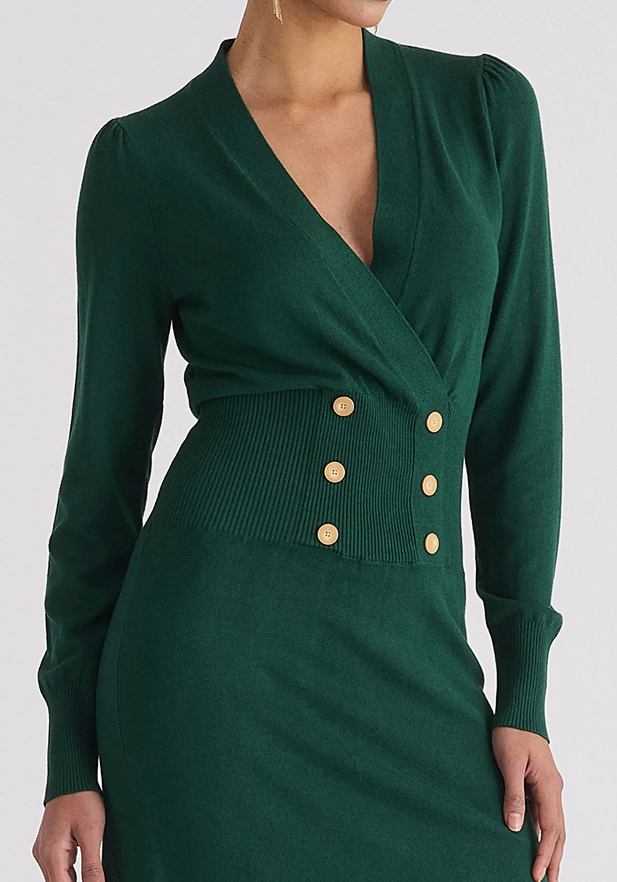 Long Sleeve Knitted Button Wrap Dress