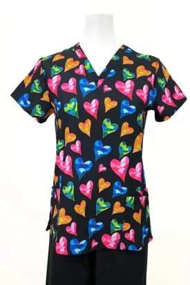 Revel Women's V-Neck Print Scrub Top | Mosaic Love