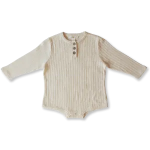 Ribbed Button Bodysuit- Milk