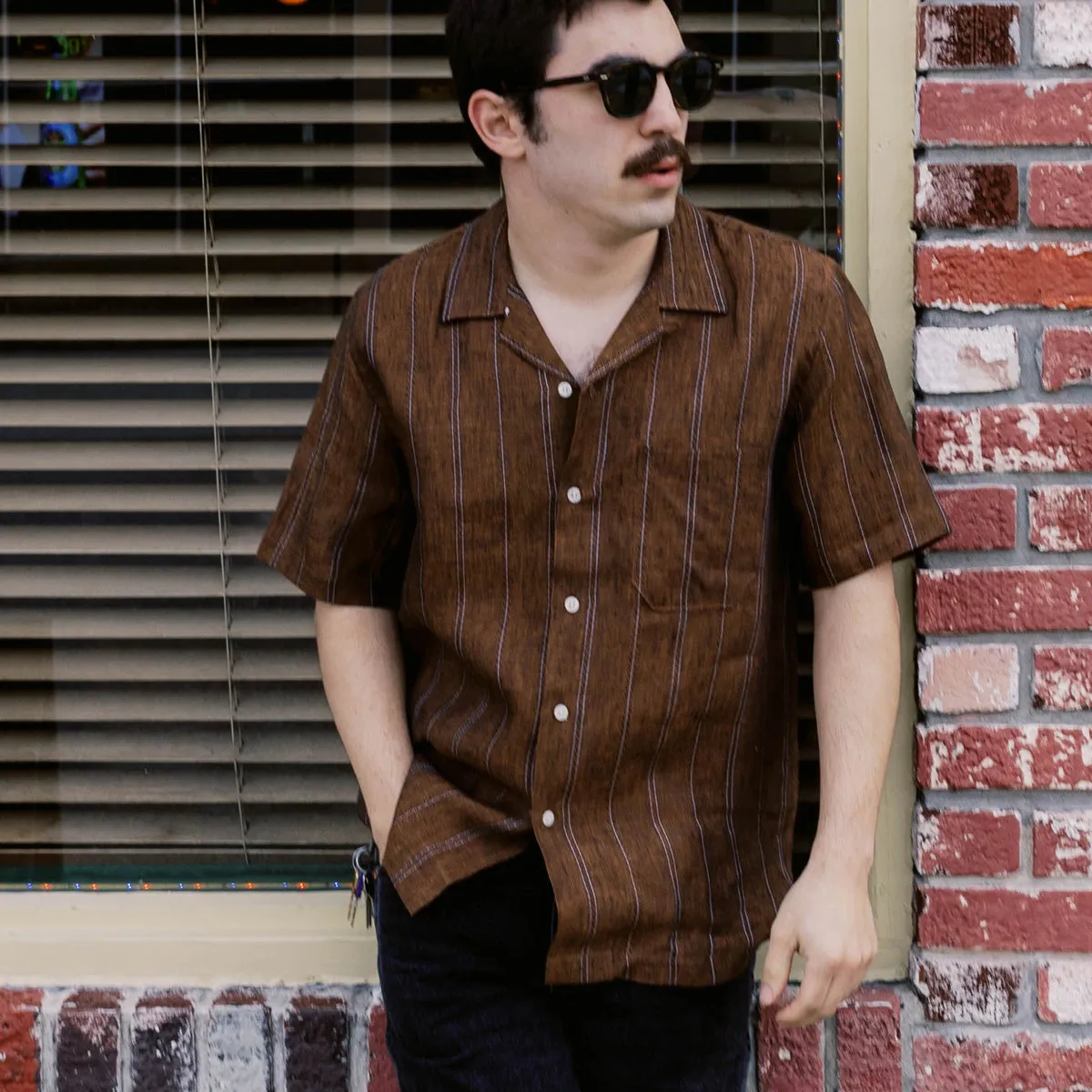 ROAD SHIRT STRIPE LINEN - BROWN