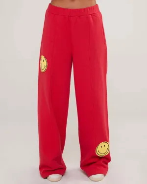 Smiley Straight Leg Pants - Red