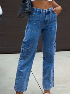 Straight Leg Pockets Split-Joint Jean Pants Bottoms