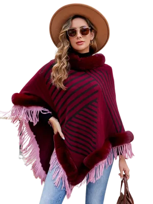 Striped Fringe Hem Poncho