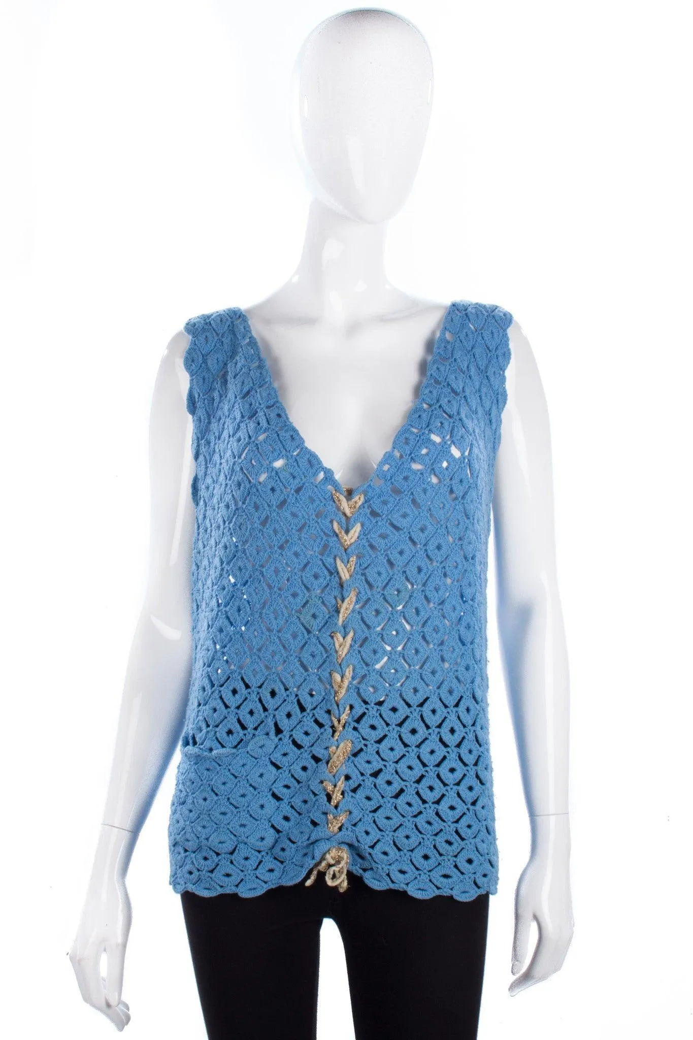 Vintage crochet blue vest size M/L