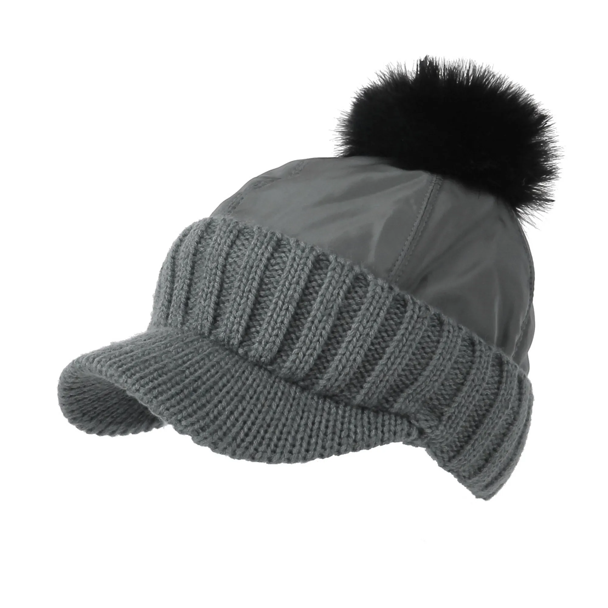 Winter Fleece Knit Visor Pom Beanie Hat Baseball Cap DWR1133