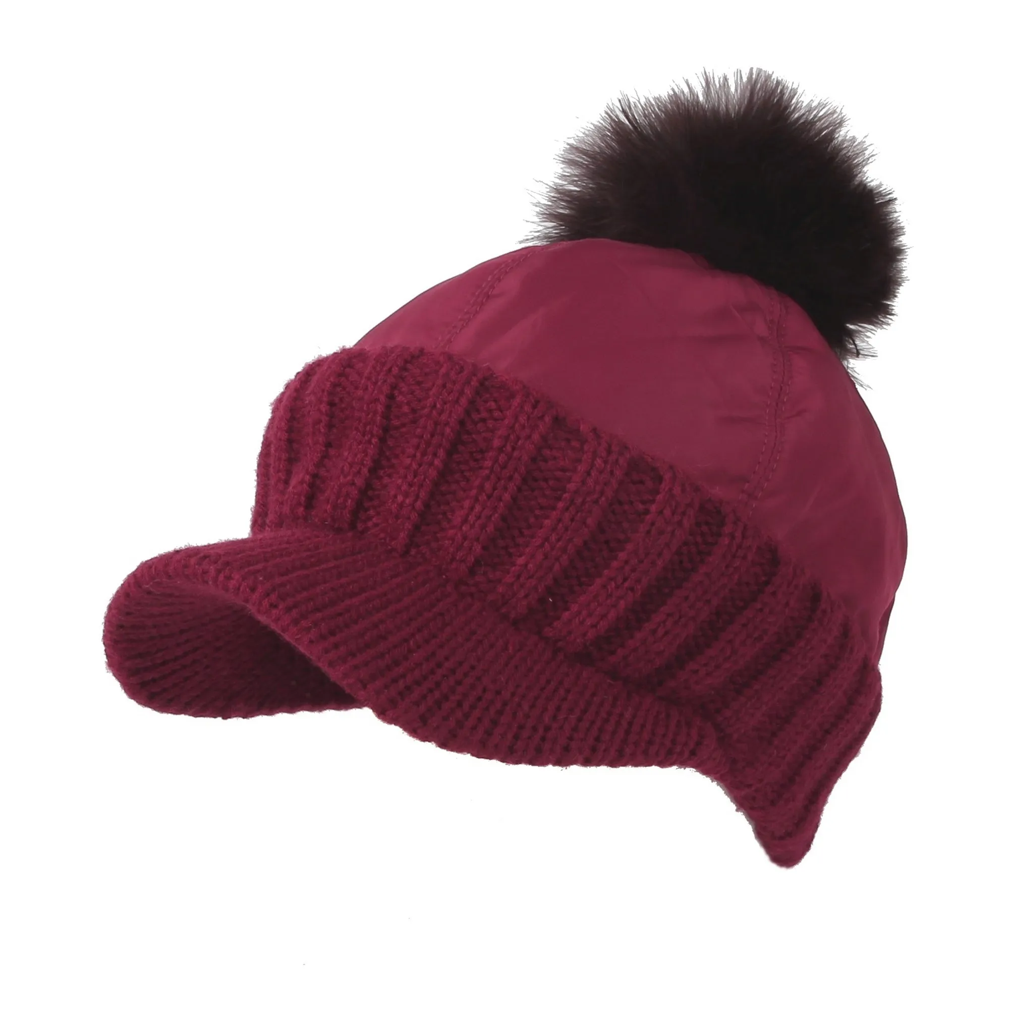 Winter Fleece Knit Visor Pom Beanie Hat Baseball Cap DWR1133