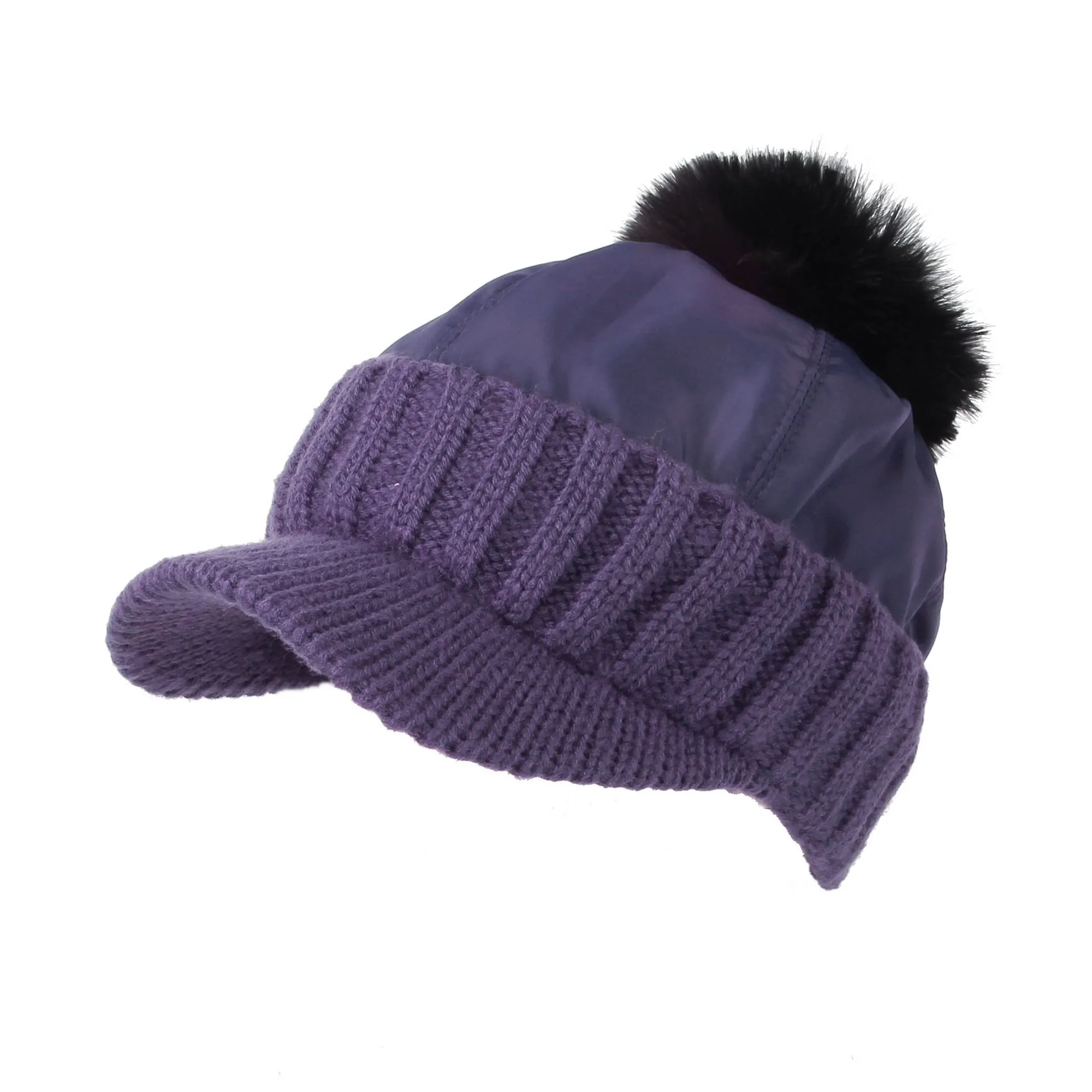 Winter Fleece Knit Visor Pom Beanie Hat Baseball Cap DWR1133