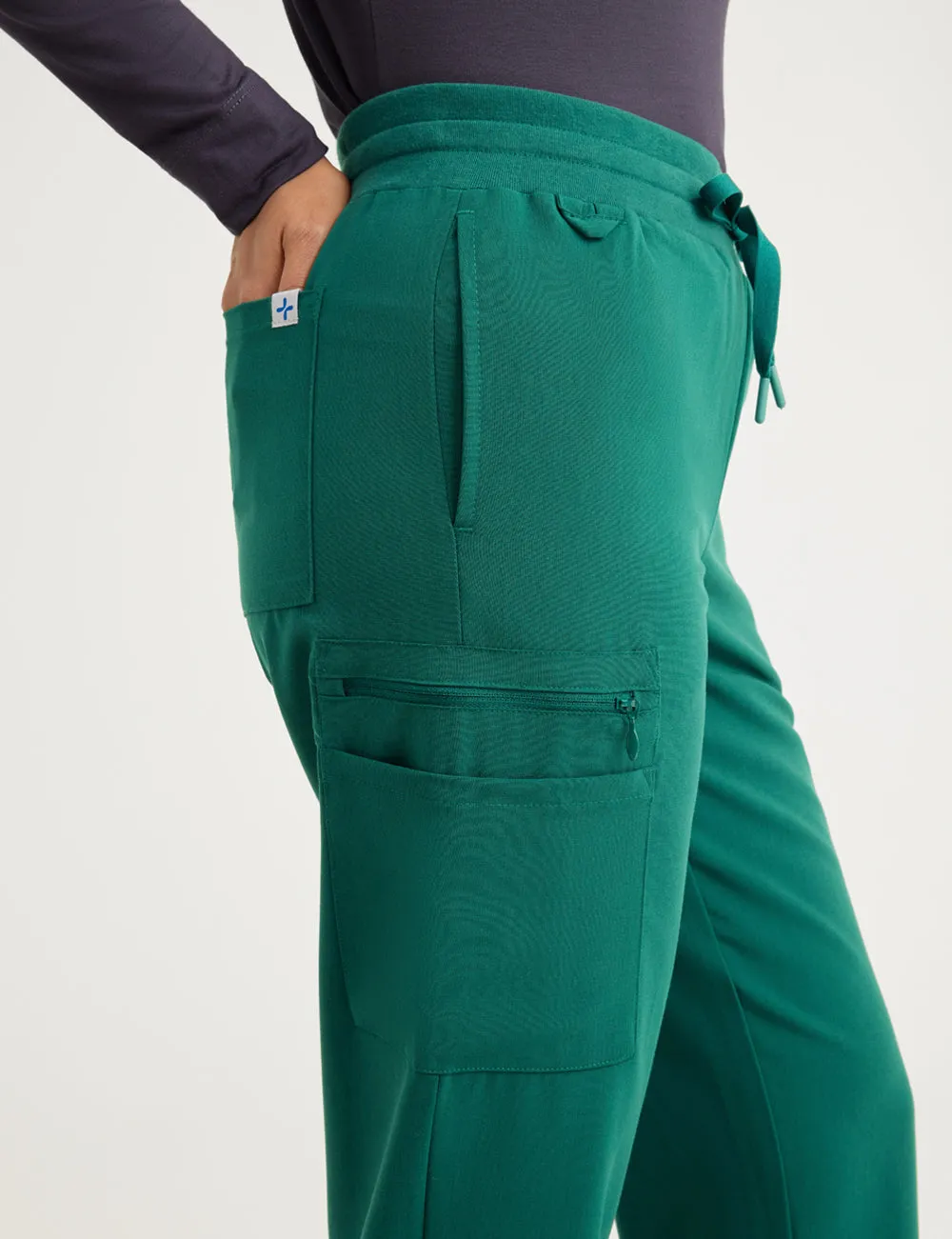 Womens 9-Pocket Straight Leg Scrub Pants - Hunter Green